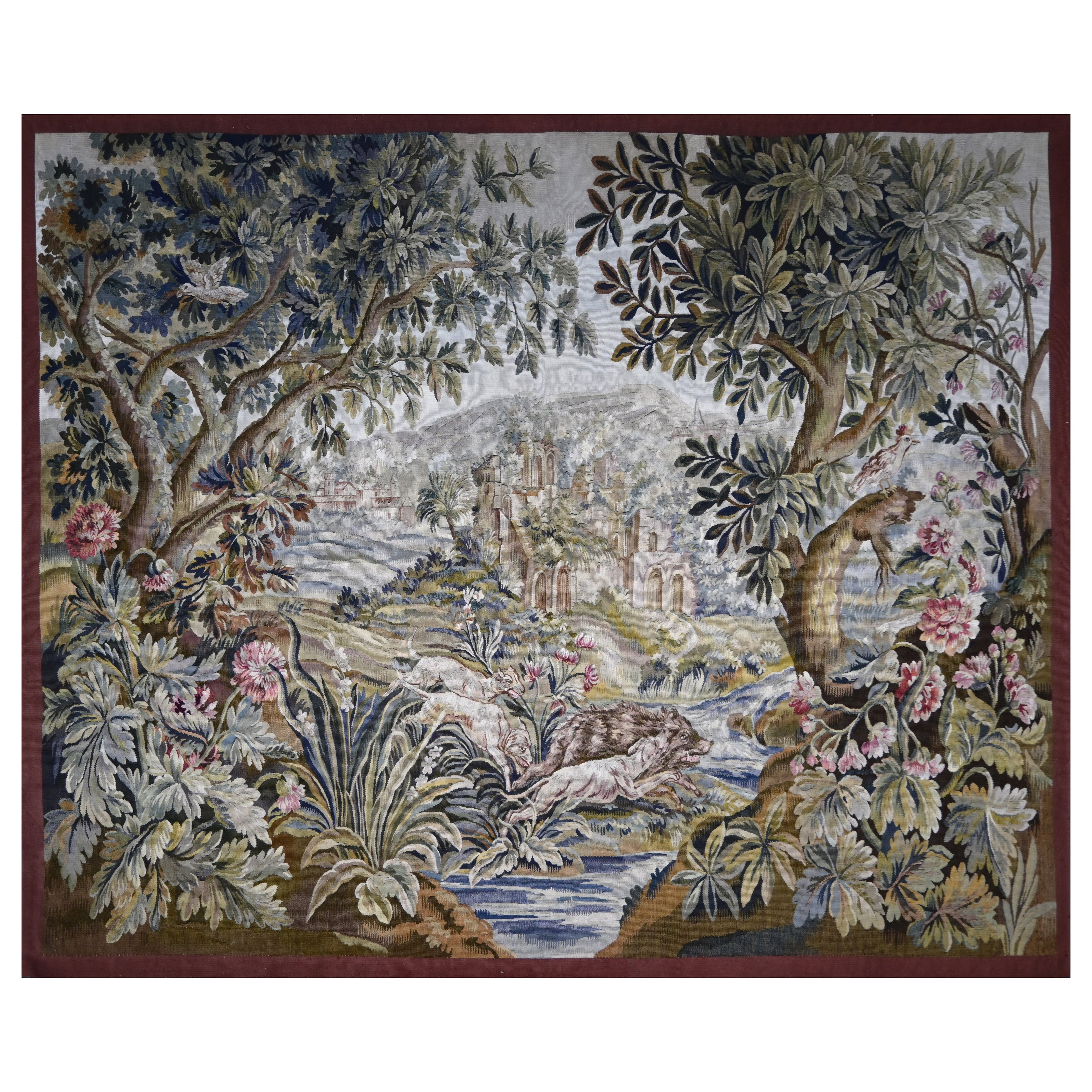 French Greenery Tapestry Aubusson manufactury, Circa 1790 L195xh150 - N 1541