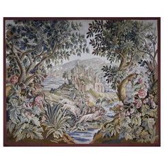 Tapiz Francés Verde Aubusson manufacturado, Circa 1790 L195xh150 - N 1541