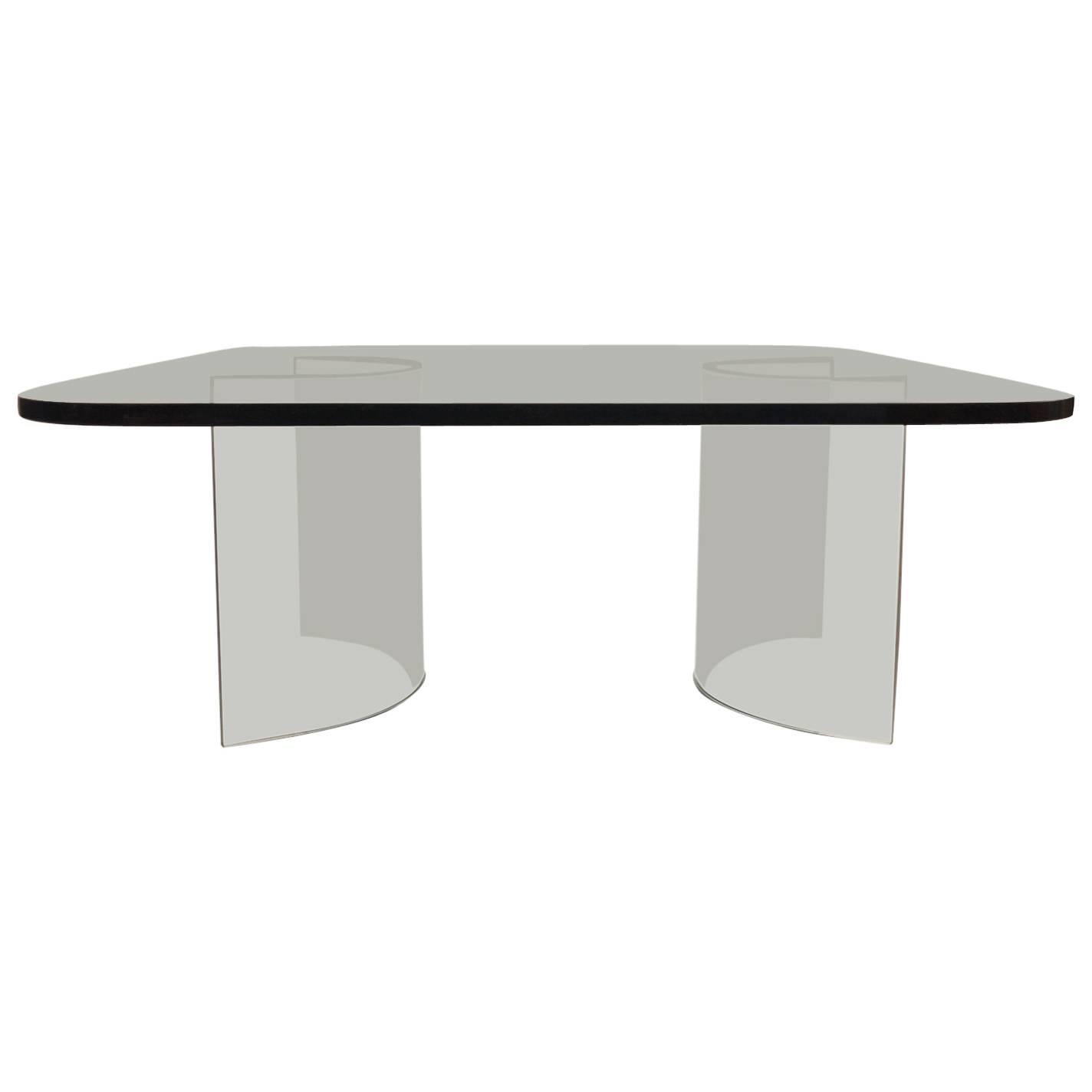 Solid Plate Glass Top Glass Base Coffee Table For Sale