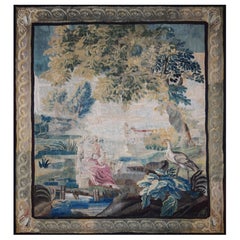 Französischer Aubusson-Wandteppich aus dem 18. Jahrhundert, Gallant-Szene, 185lx220hcm, Nr. 1538, Französisch