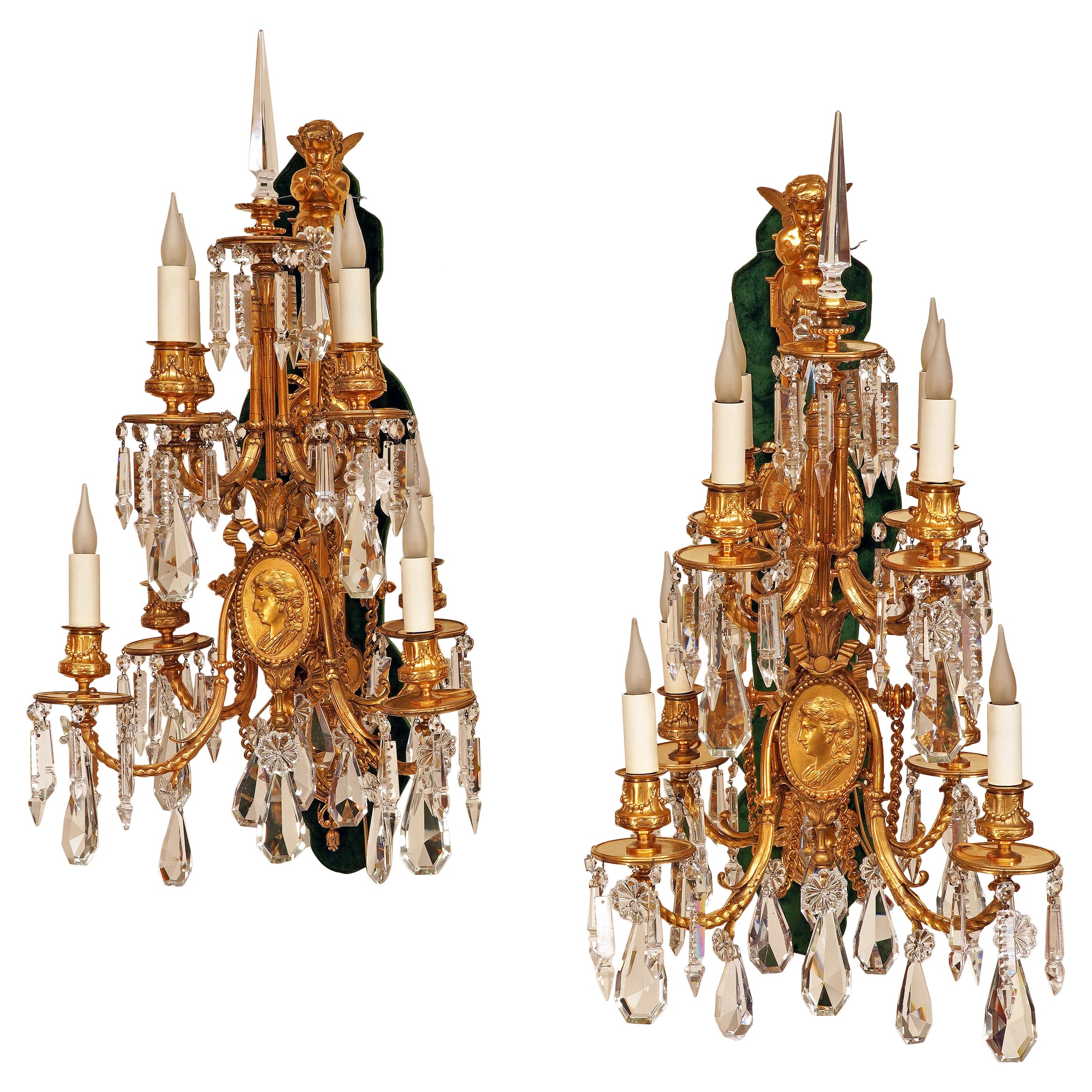 V. Paillard & Baccarat, Coppia di lampade da parete, Francia, circa 1870 in vendita