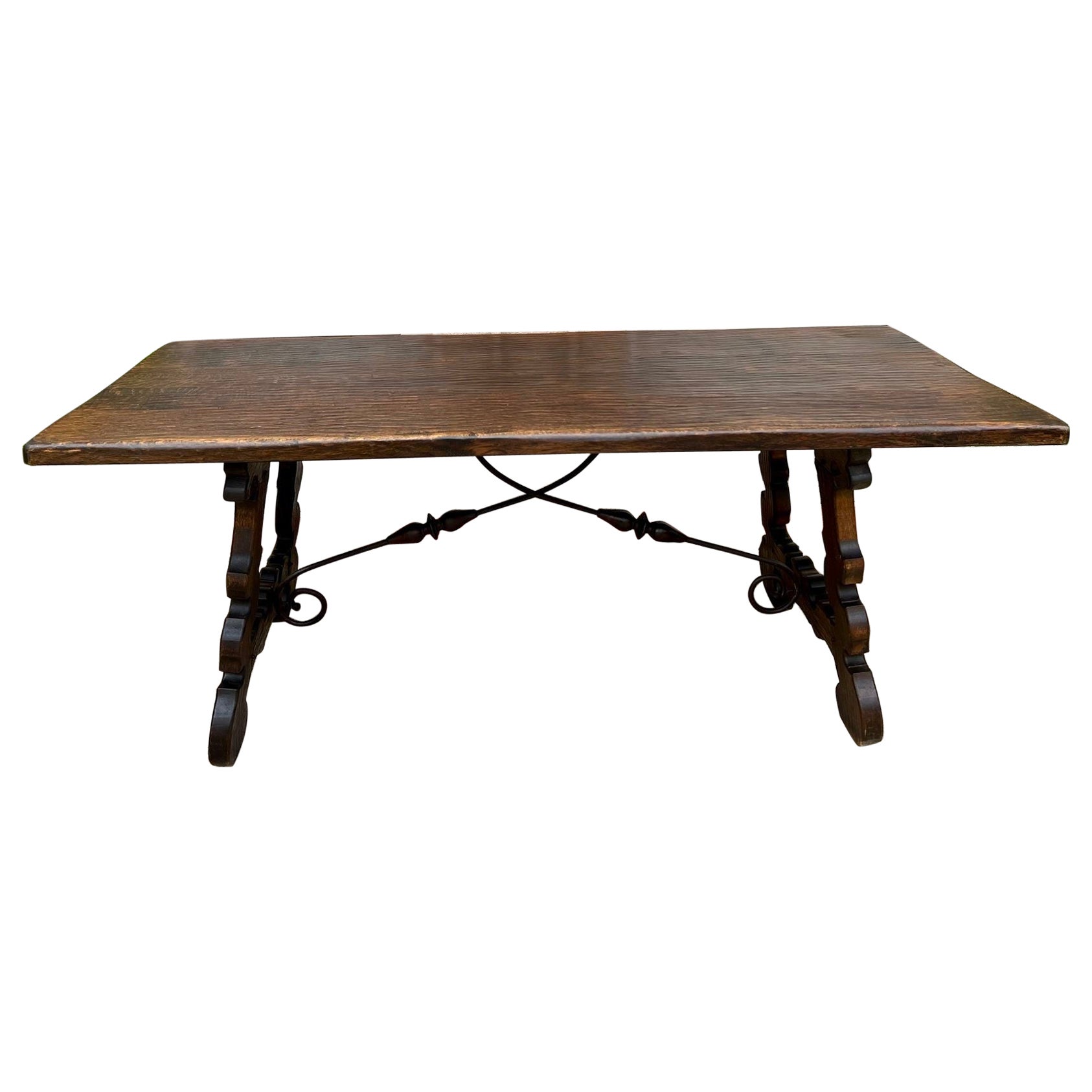 Antique French Oak Dining Table Spanish Catalan Console Kitchen Island c1910