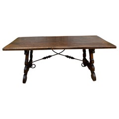 Antique French Oak Dining Table Spanish Catalan Console Kitchen Island c1910