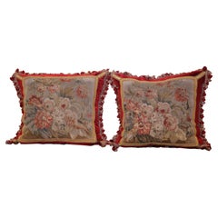 Pair of Pillows with Trim and Tassels Made with 18th Century Aubusson Tapestry
