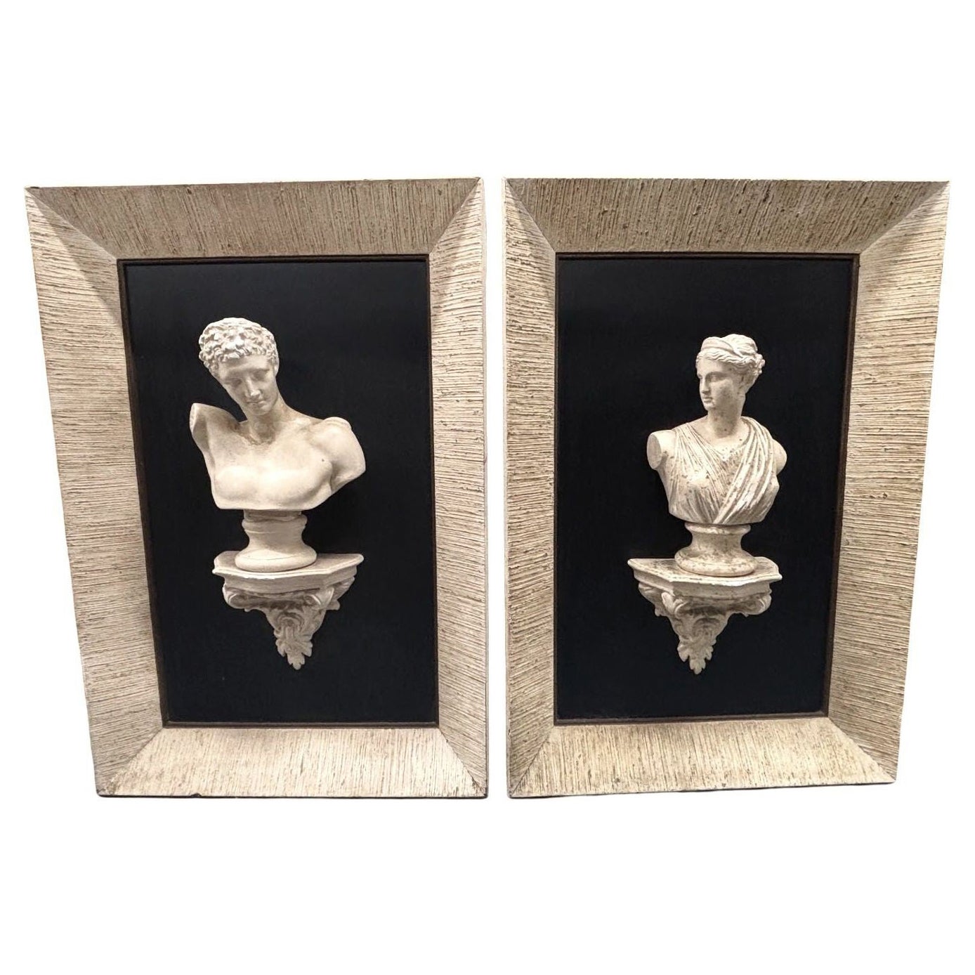 Busto Escultura Enmarcado 3D Arte Estilo Clásico Figura Masculina y Femenina- Pareja