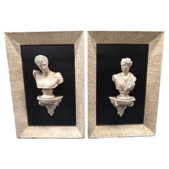 Framed Bust Sculpture 3D Framed Classical Style Art Male and Female Figure- Pair
