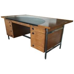 Edward Wormley for Dunbar Executive Desk Walnut with Rosewood and Leather Top