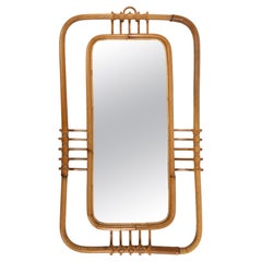 Espejo geométrico de pared de bambú y ratán de mediados de siglo, Italia, años 60