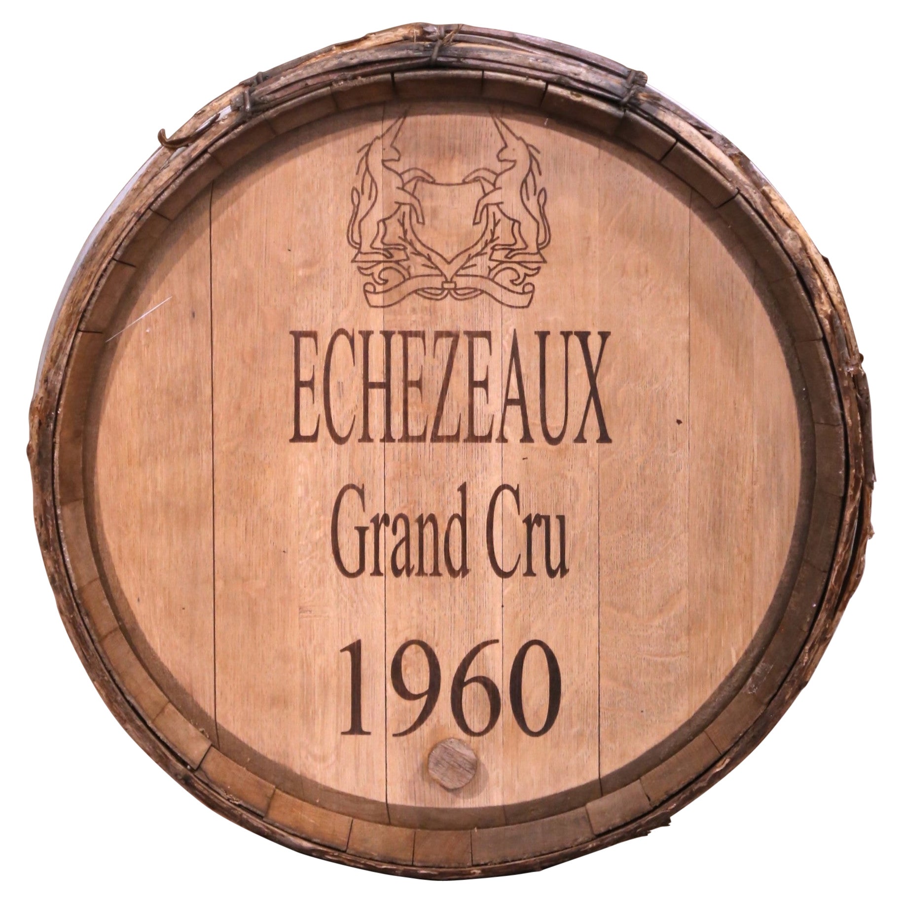 Mid-Century French Oak and Iron Decorative Wine Barrel Top Dated, 1960 For Sale