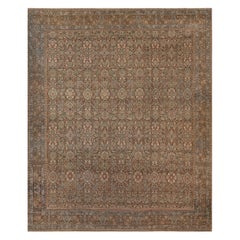Hand-Knotted Wool Antique Light-Blue and Brown Floral Persian Tabriz Rug