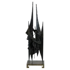 Small Decorative Brutalist Sculpture on Brass Stand