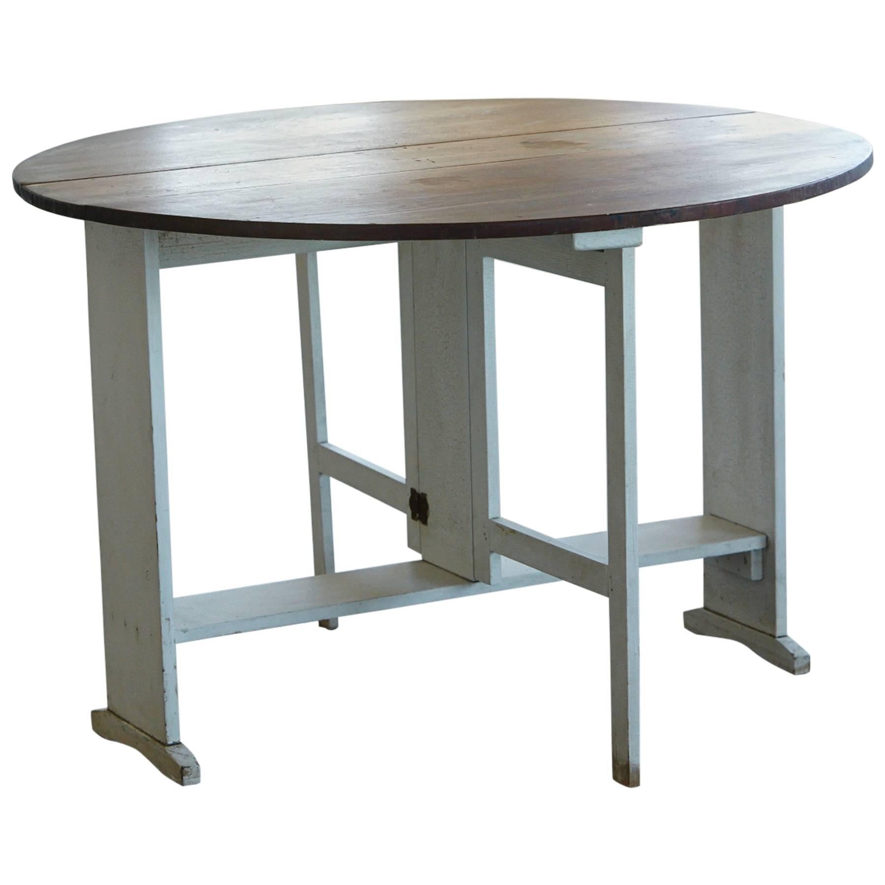 Painted Gate Leg and Drop Leaf Pine Farm Table