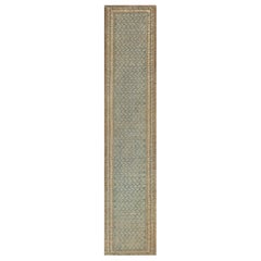 Antique Handwoven Sea-Blue Wool Boteh Persian Malayer Runner