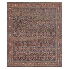Antique Hand-Knotted Wool Herati-Pattern Persian Seneh Rug