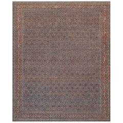 Antique Hand-Knotted Wool Herati-Patterned Persian Seneh Rug