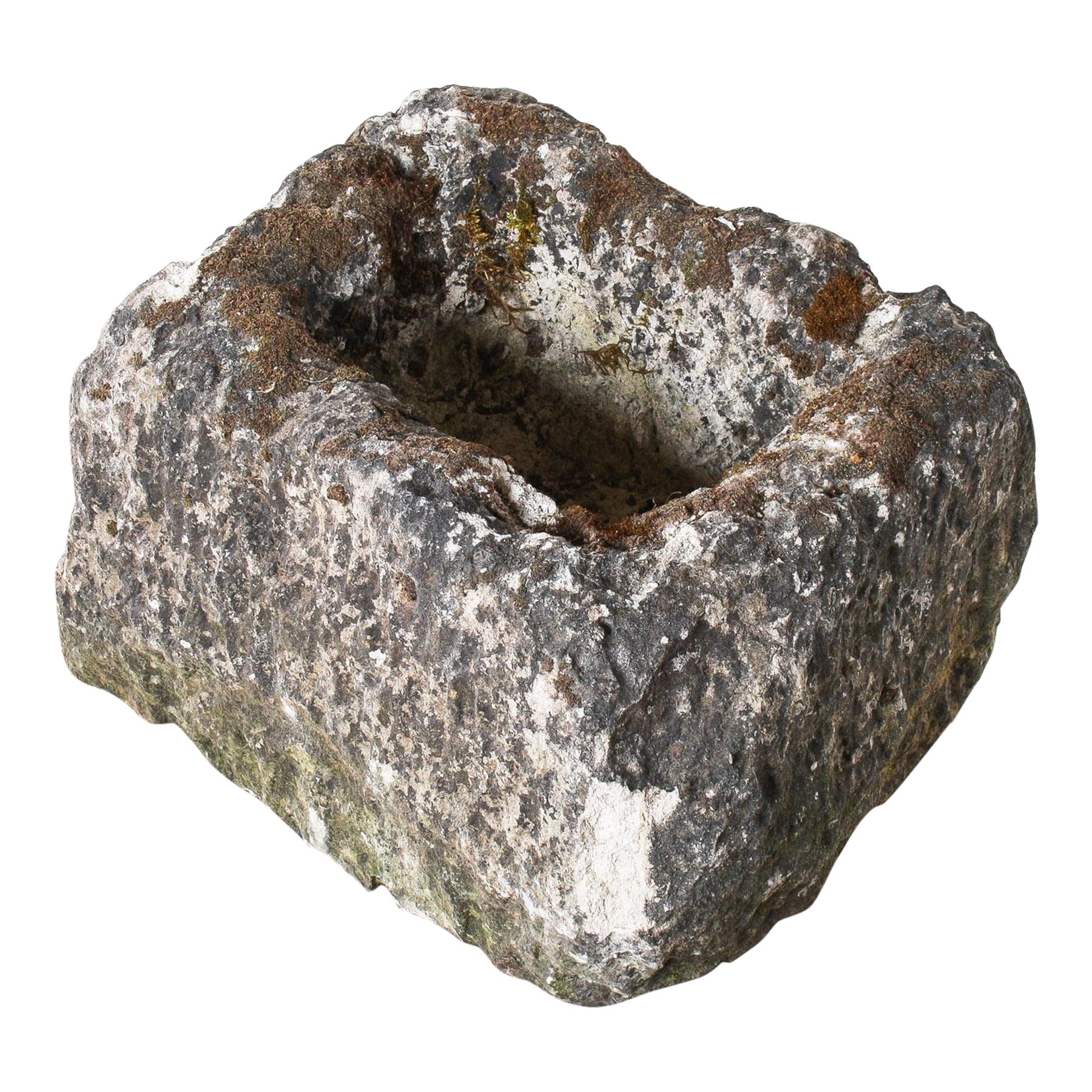 Petit pot Bonsai carré antique Wabi Sabi en pierre sculptée en vente