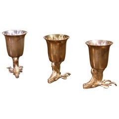 Antique Early 20th Century German Silverplated Brass Deer Stag Goblets