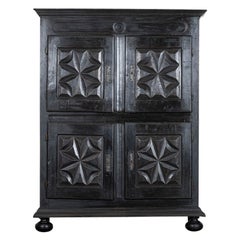 French Ebonised 18thC Oak & Walnut Cupboard
