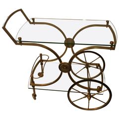 French Brass and Glass Drinks Trolley or Bar Cart