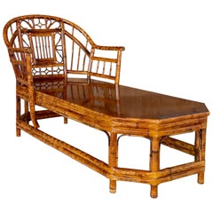 Mid-20th Century Restored Coastal Scorched Bamboo Chaise in the Style of Brighto