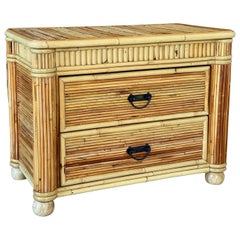 Vintage Coastal Organic Modern Pencil Reed Rattan Two Drawer Chest Nightstand