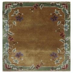 Rug & Kilim’s Chinese Art Deco Style Rug in Gold with Floral Pattern