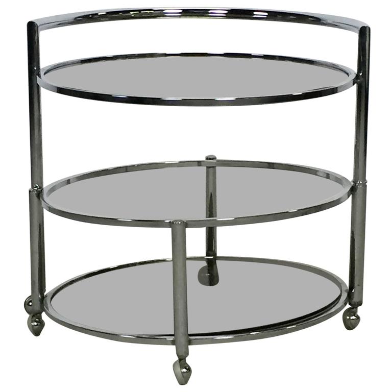 Chrome and Smoked Glass Rolling Dry Bar For Sale at 1stdibs