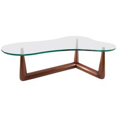 Free Form Glass and Walnut Cocktail Table by Gibbings for Widdicomb