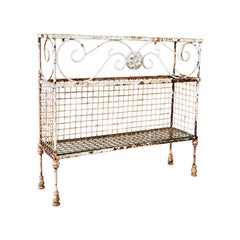 Vintage Early 20th Century French Wrought Iron Console Glass Shelves and Acanthus Motif
