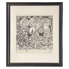 Shiko Munakata SignedJapanese Woodblock Print of Three Buddhas Shaka No Saku