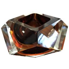 1960s Sommerso Faceted Bowl in Amber and Yellow