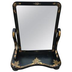 Antique 19th Century British Chinoiserie Black Lacquer Dressing Mirror