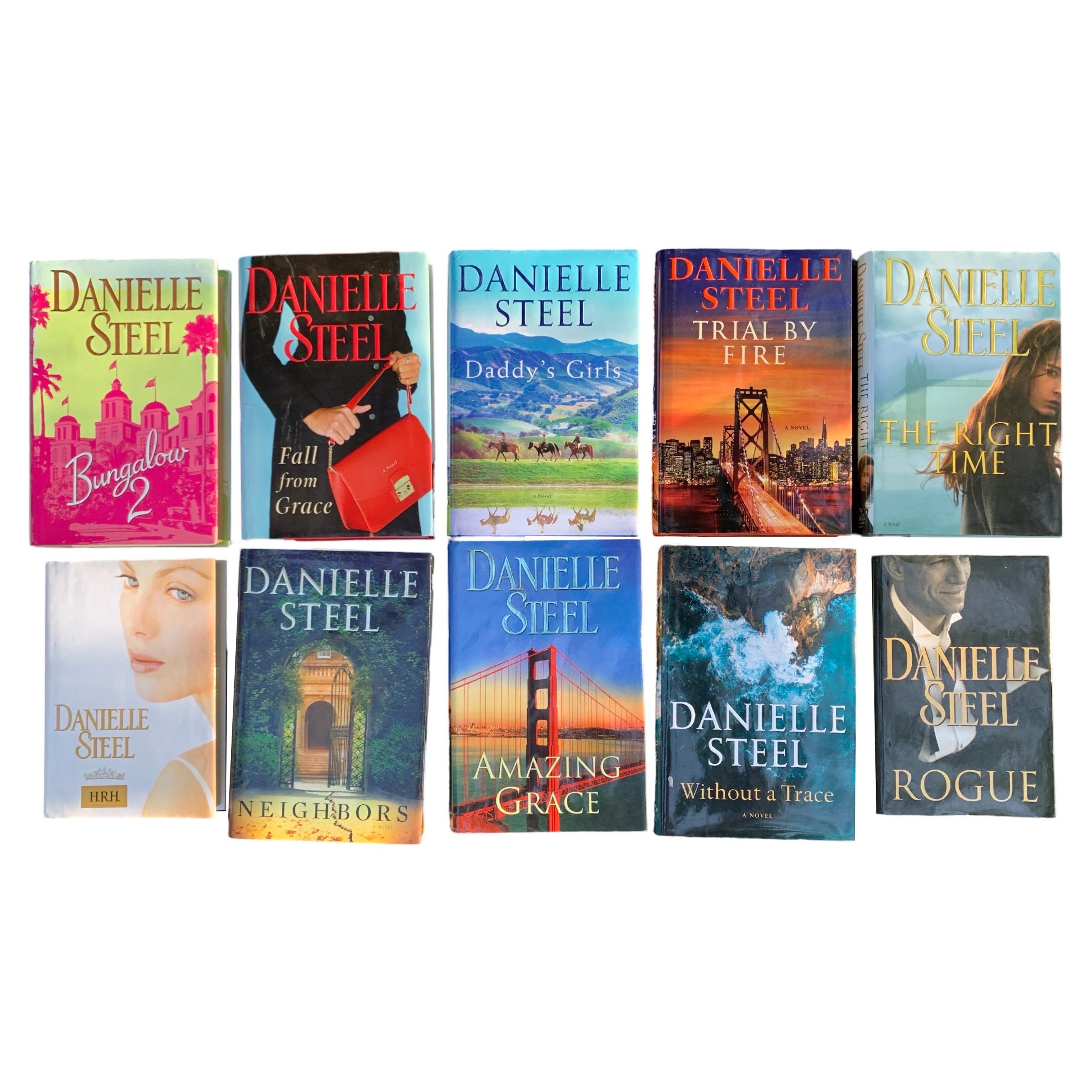 Set of 10 Curated Danielle Steel Slip-Covered Books for Library/Media Room