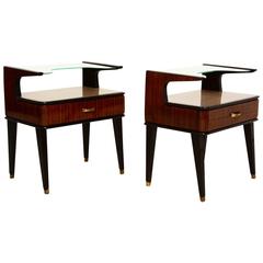Pair of Italian Bed Side Tables in Rosewood