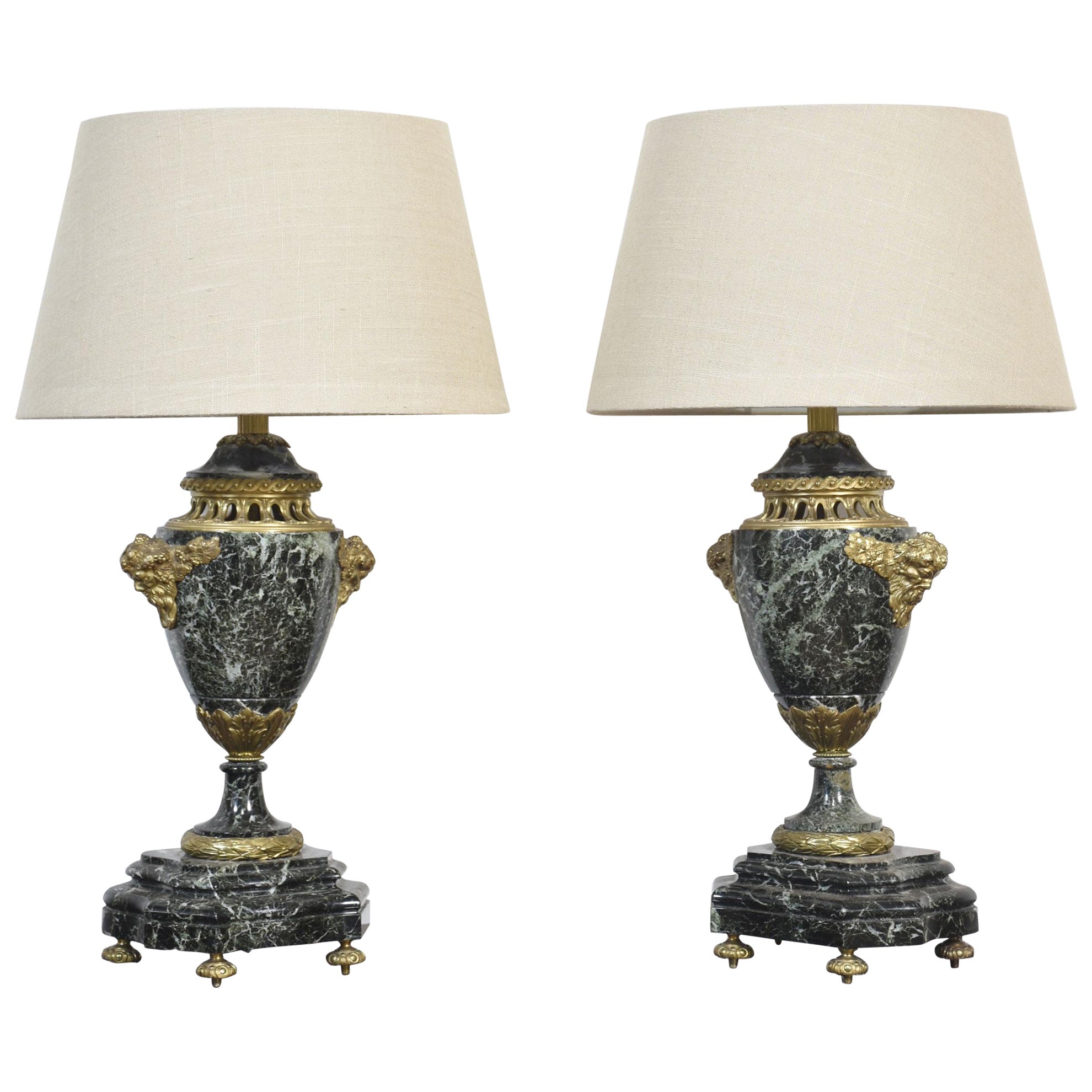 Pair of French ormolu mounted marble table lamps