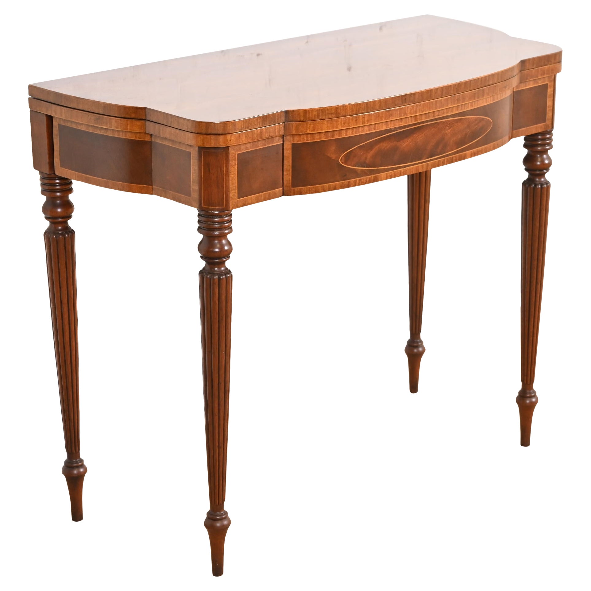 Baker Furniture Federal Mahogany and Satinwood Flip-Top Console or Game Table