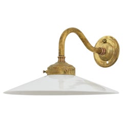Antique French Coolie Glass Frill Brass Wall Task Kitchen Light Lamp