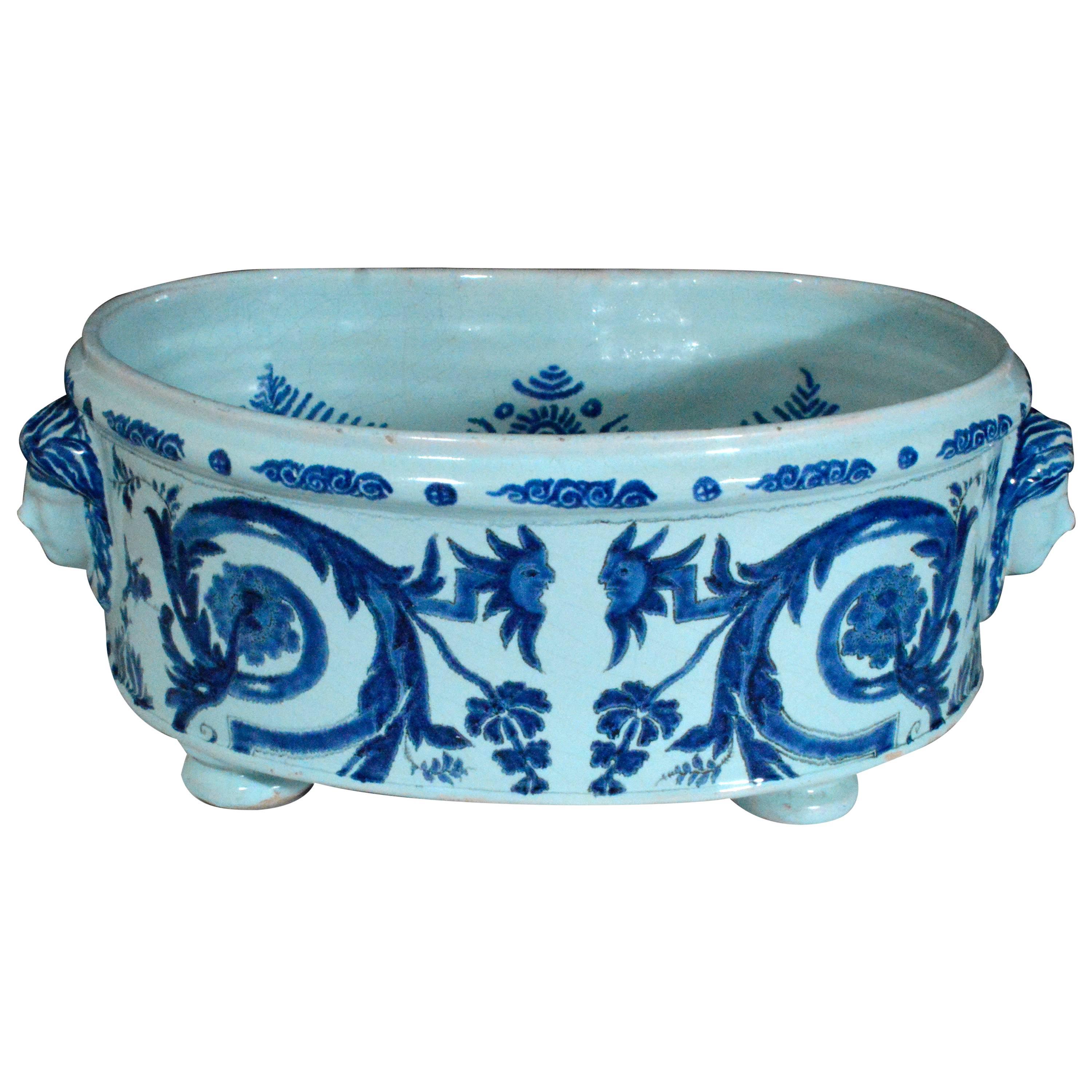 18th-century Northern French Blue and White Faience Footed Basin, Lille.