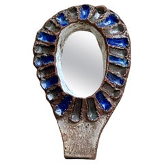 Stoneware mirror by Les Argonautes, Vallauris 1960's