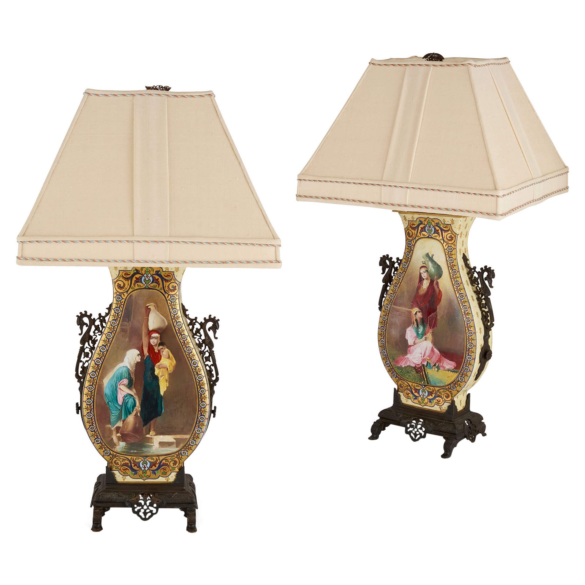 Pair of Late 19th Century French Painted Porcelain Lamps