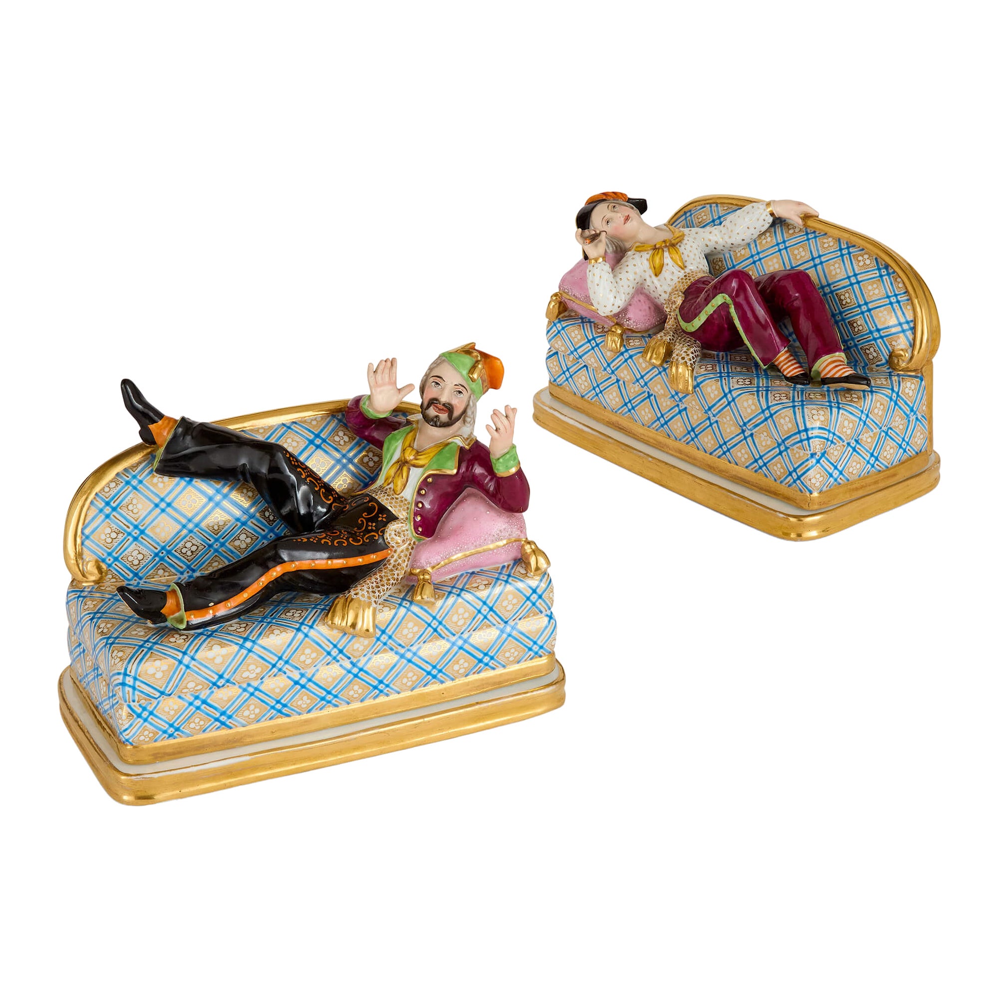 Pareja de mantequeras decorativas francesas antiguas de Ruaud