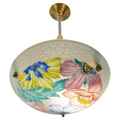 Lampadario a sospensione da soffitto in vetro art déco francese firmato Loys Lucha c. 1930