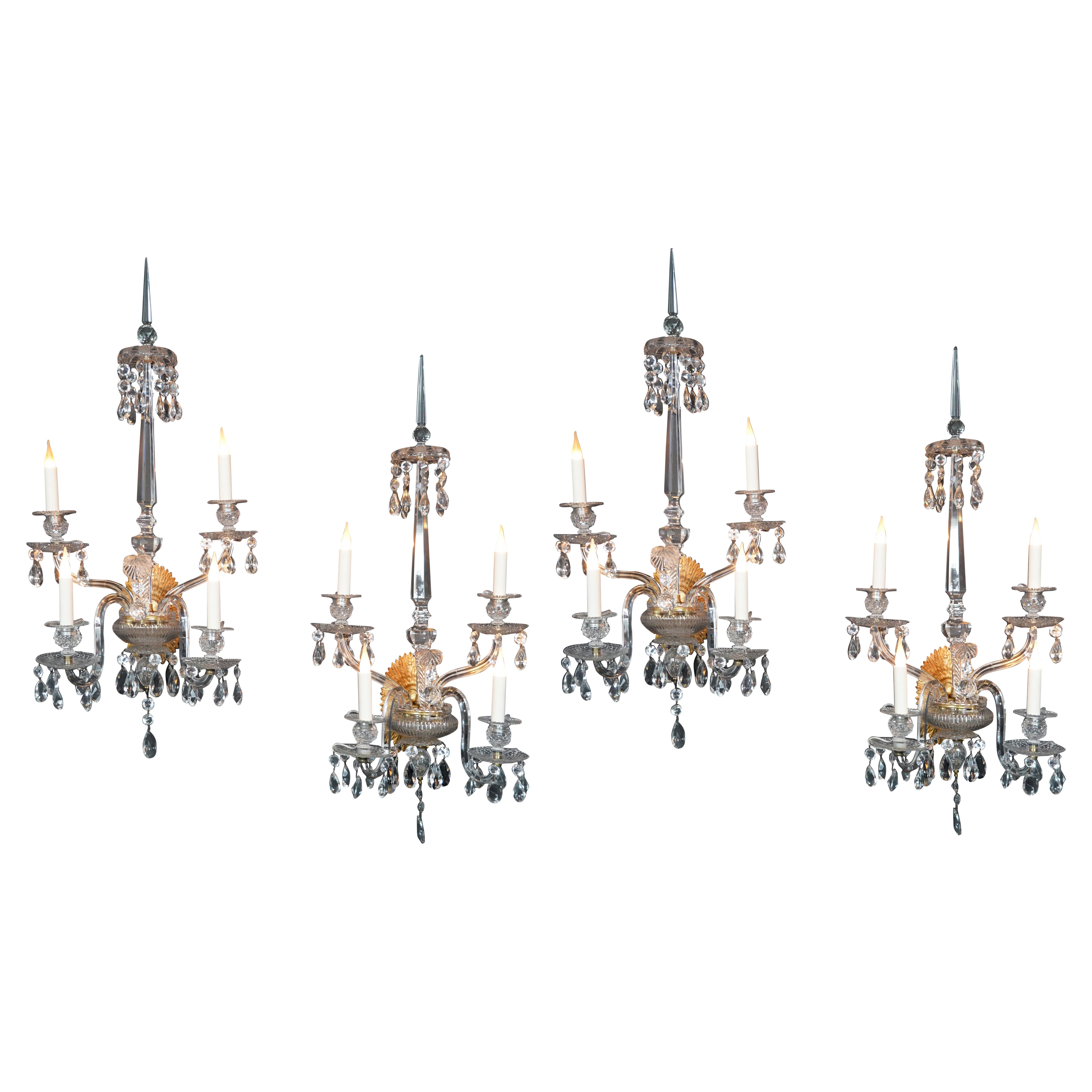 Manifattura Baccarat, Set di quattro lampade da parete in cristallo, Francia, circa 1950
