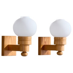 Schwedischer Designer, Wall Lights, Kiefer, Glas, Schweden, 1970er