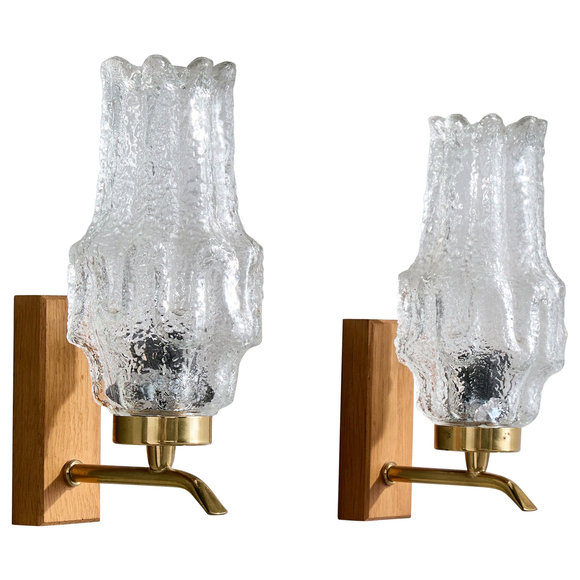 Schwedischer Designer, Wandleuchten, Teak, Messing, Glas, Schweden, 1950er Jahre