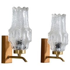 Schwedischer Designer, Wandleuchten, Teak, Messing, Glas, Schweden, 1950er Jahre