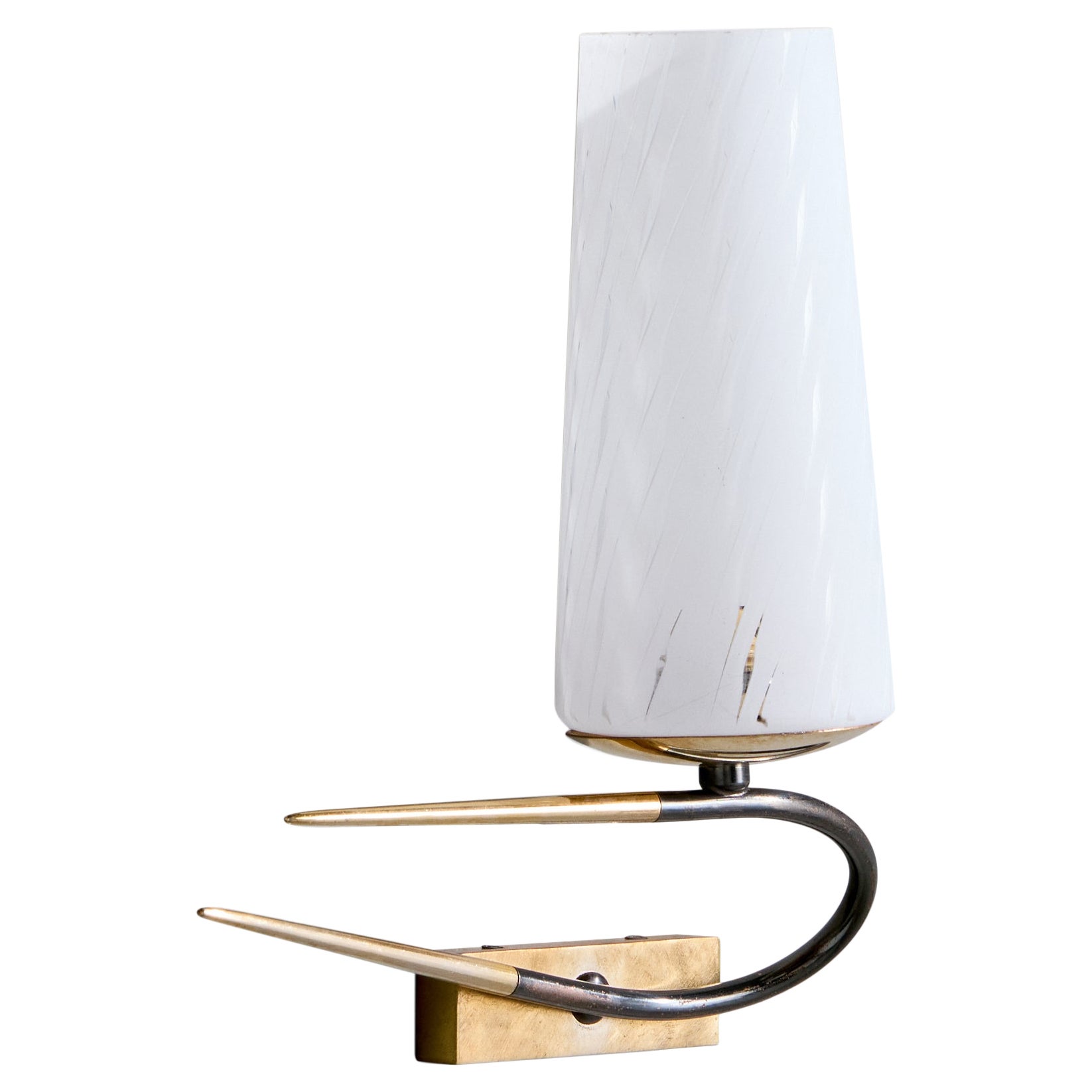 French Designer, Wall Light, Brass, Metal, Glass, France, 1950s