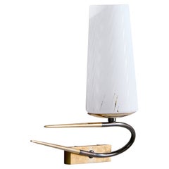French Designer, Wall Light, Brass, Metal, Glass, France, 1950s