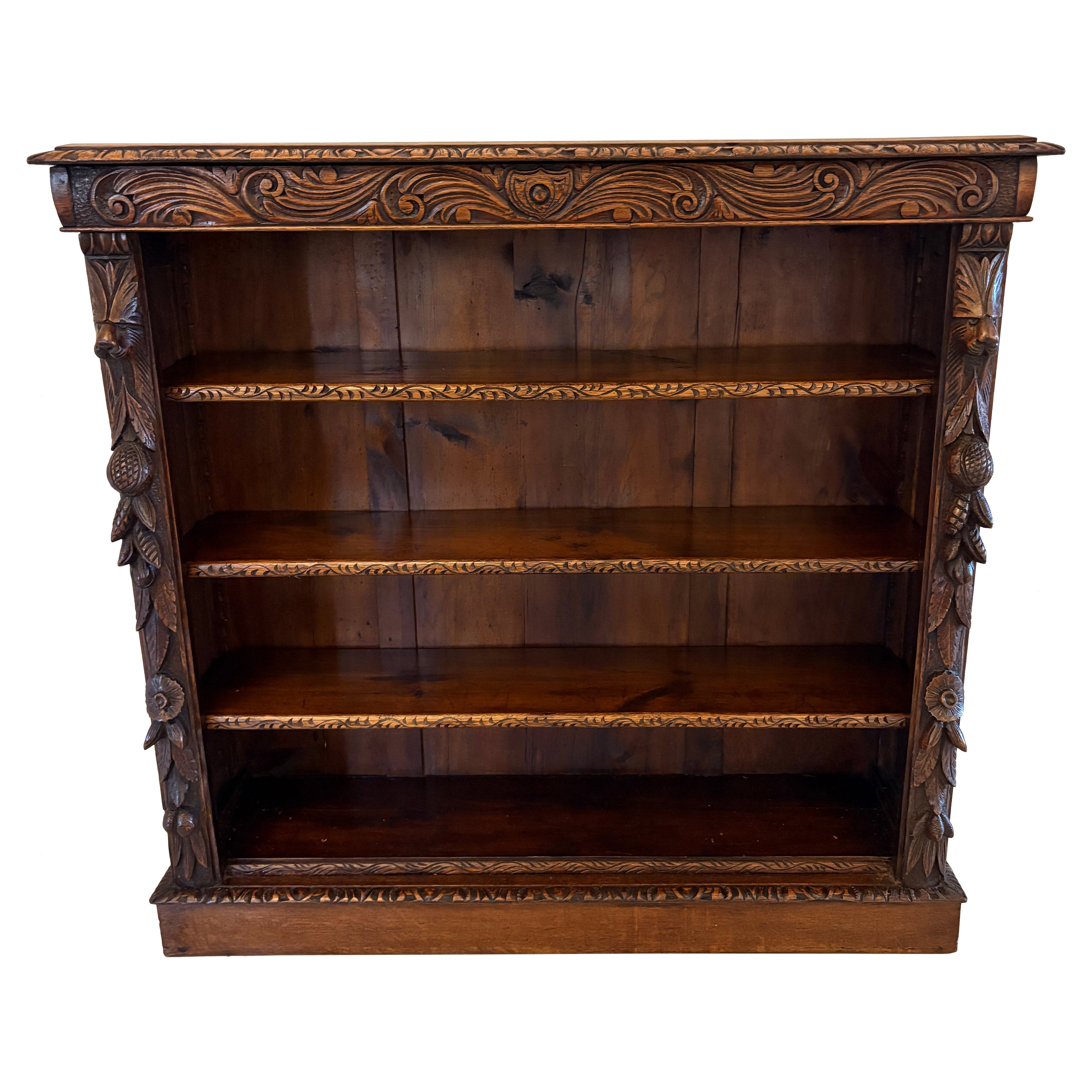 Antique Victorian Carved Oak Open Bookcase