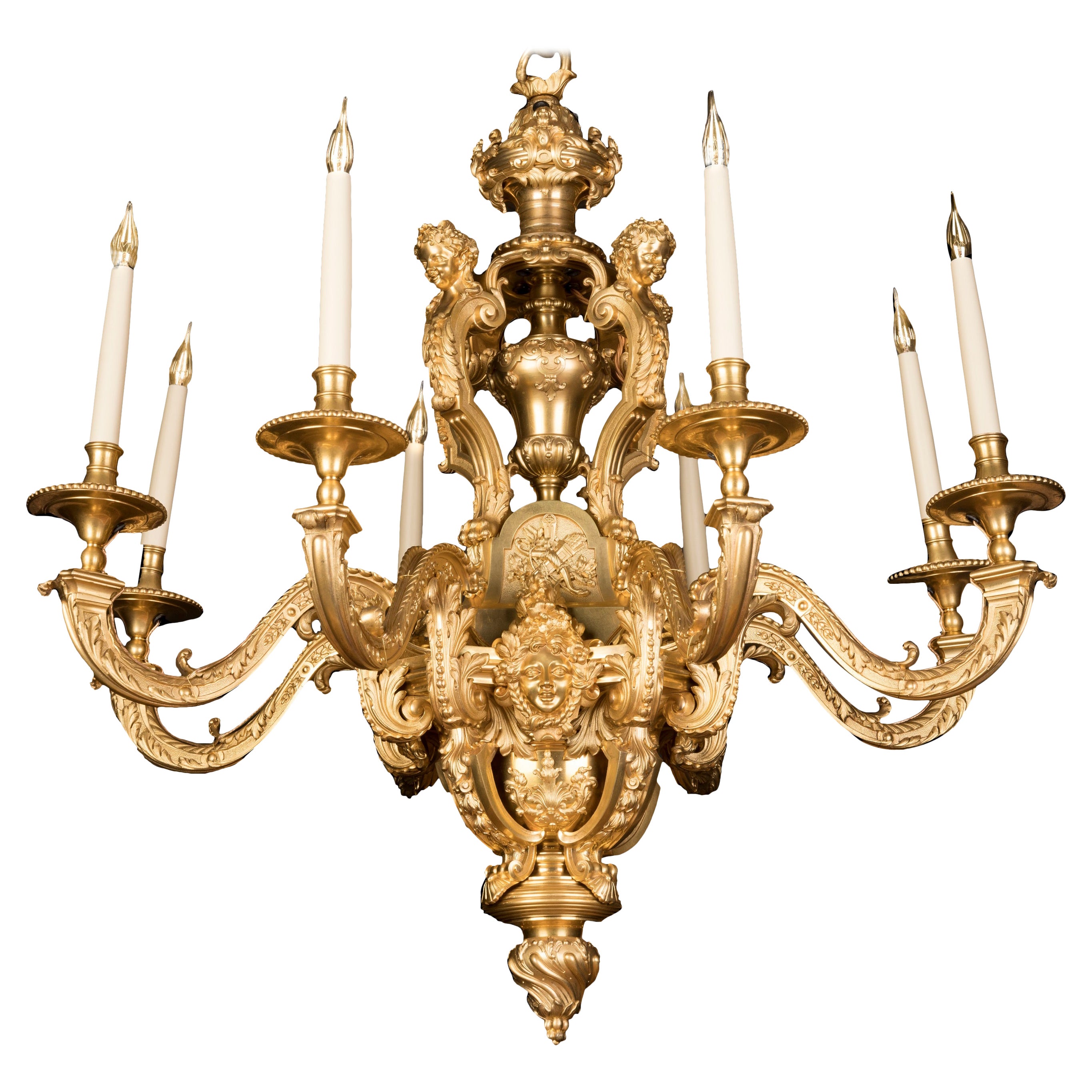19th Century French 8-Light Ormolu Chandelier by Lacarrière & Delatour of Paris